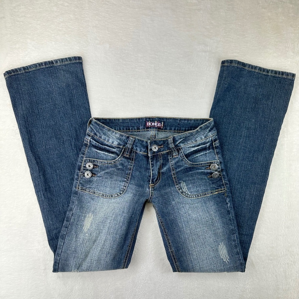 Bongo Jeans Womens 3 Flare Low Rise Blue Distressed Y2K Vintage Denim 00's